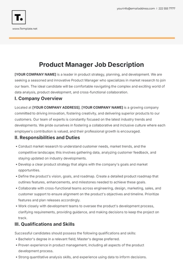 Free Product Manager Job Description Template to Edit Online