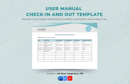 User Manual Check-in and Out Template