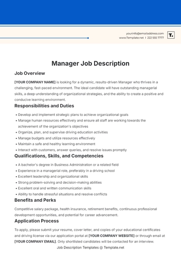 Free Manager Job Description Outline Template to Edit Online