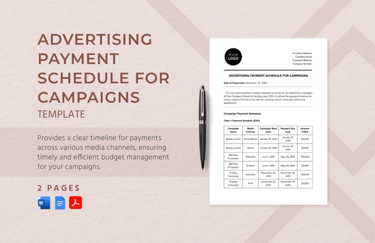 Advertising Payment Schedule for Campaigns Template
