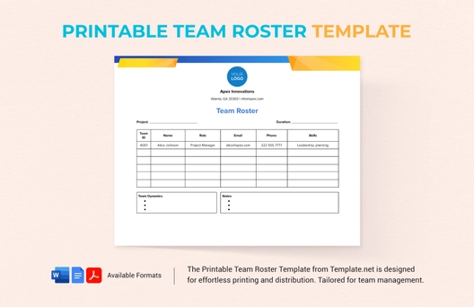 Printable Team Roster Template