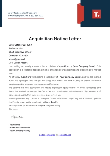Free Notice of Acquisition Letter Template to Edit Online
