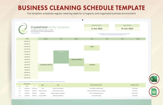 Business Cleaning Schedule Template