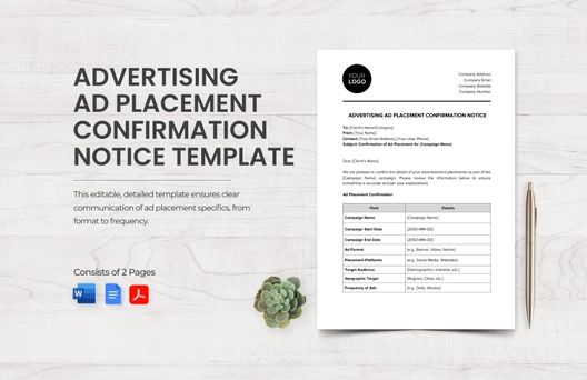 Advertising Ad Placement Confirmation Notice Template