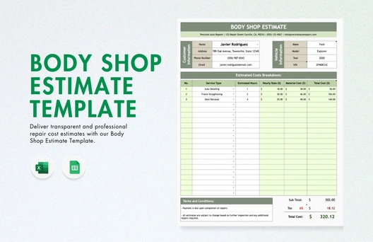 Body Shop Estimate Template