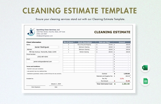 Cleaning Estimate Template