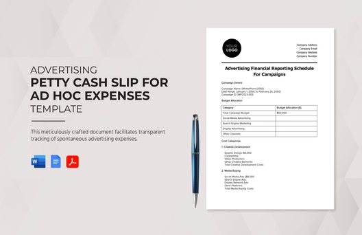 Advertising Petty Cash Slip for Ad Hoc Expenses Template