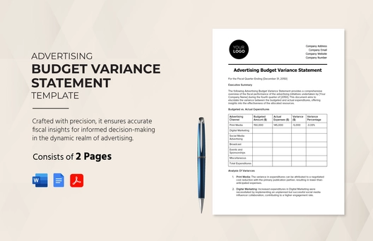 Advertising Budget Variance Statement Template