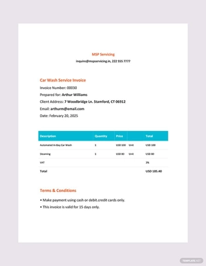 Car Wash Service Invoice Template