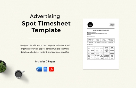 Advertising Spot Timesheet Template