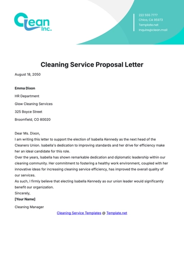Free Cleaning Service Proposal Letter Template to Edit Online