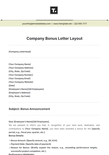 Free Company Bonus Letter Template to Edit Online