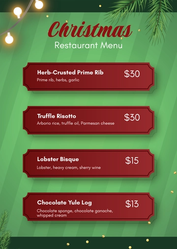 Free Christmas Restaurant Menu Template to Edit Online
