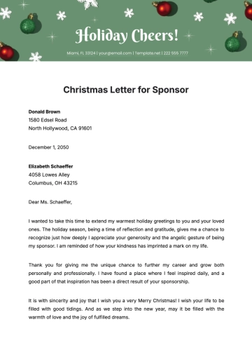 Free Christmas Letter for Sponsor Template to Edit Online
