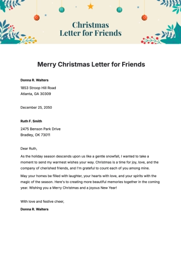 Free Merry Christmas Letter for Friends Template to Edit Online