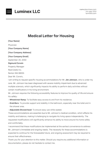 Free Medical Letter for Housing Template to Edit Online