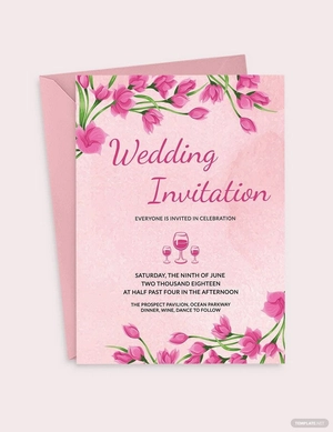 Pink Floral Wedding Invitation Card Template