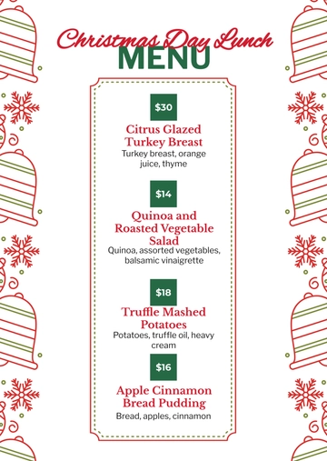 Free Christmas Day Lunch Menu Template to Edit Online