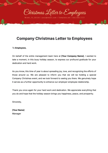 Free Company Christmas Letter to Employees Template to Edit Online
