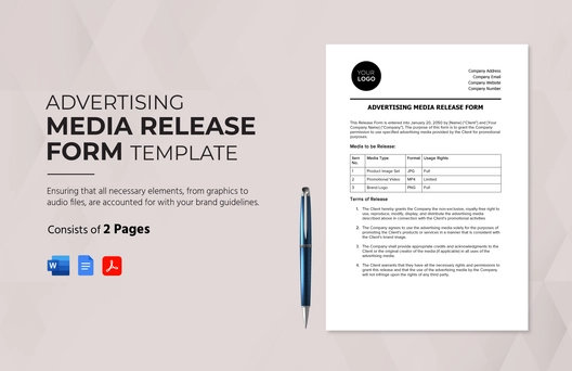 Advertising Media Release Form Template