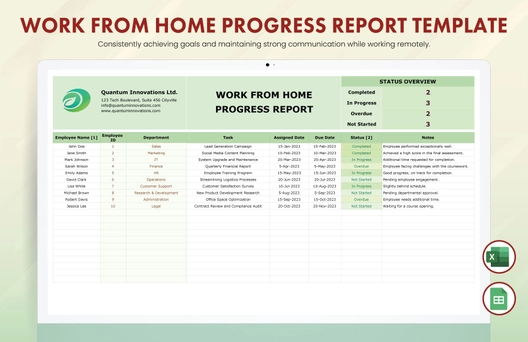 Work from Home Progress Report Template