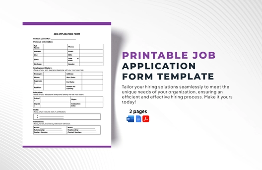 Printable Job Application Form Template