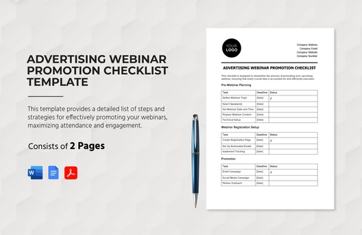 Advertising Webinar Promotion Checklist Template