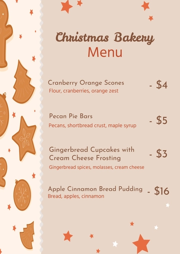 Free Christmas Bakery Menu Template to Edit Online