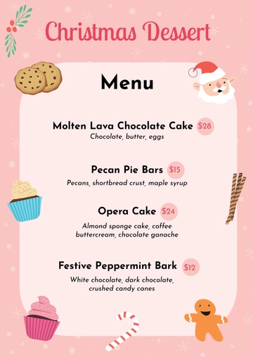Free Christmas Dessert Menu Template to Edit Online