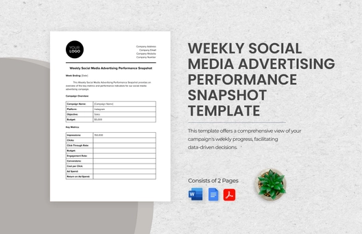 Weekly Social Media Advertising Performance Snapshot Template
