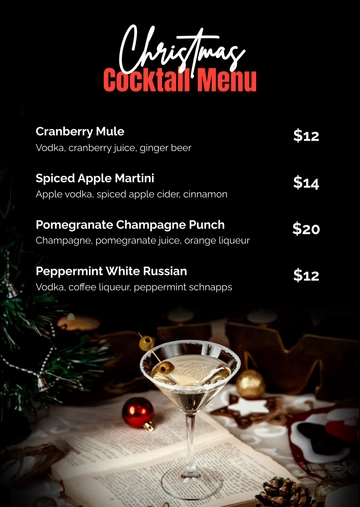 Free Christmas Cocktail Menu Template to Edit Online