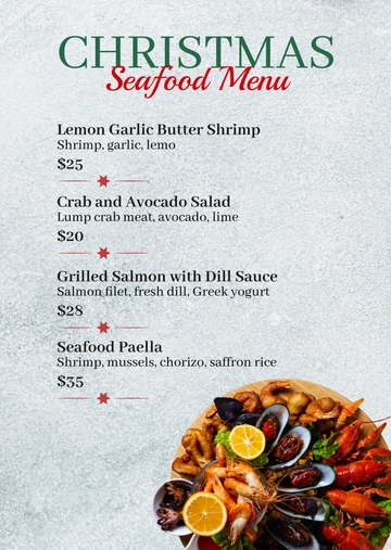 Free Christmas Seafood Menu Template to Edit Online