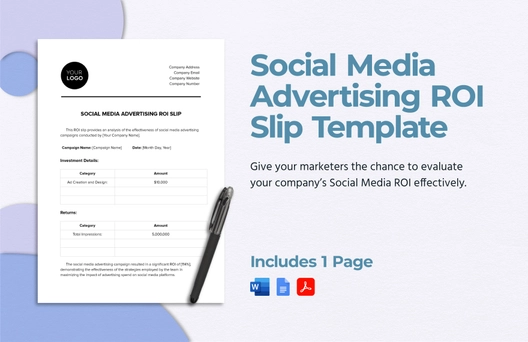 Social Media Advertising ROI Slip Template