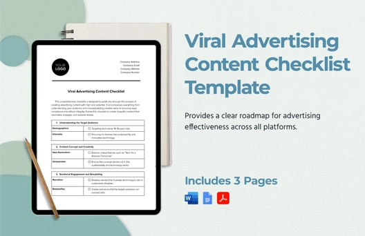Viral Advertising Content Checklist Template Viral Advertising Content Checklist Template