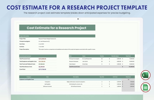 Cost Estimate for a Research Project Template