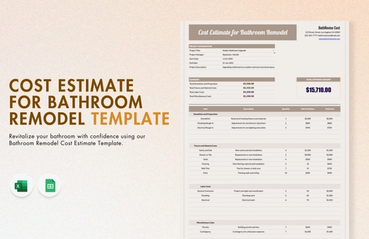 Cost Estimate for Bathroom Remodel Template