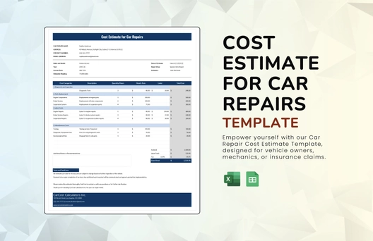 Cost Estimate for Car Repairs Template