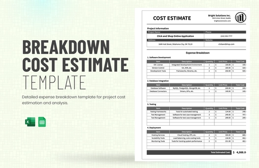 Breakdown Cost Estimate Template