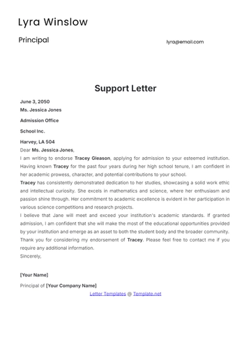 Free Support Letter Template to Edit Online