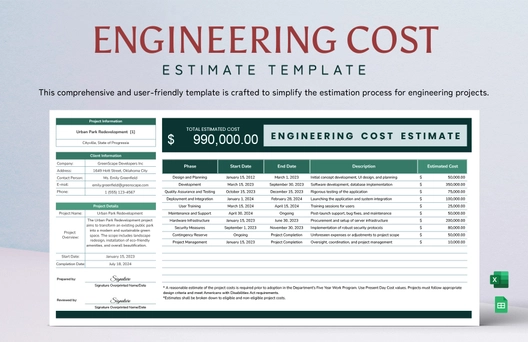 Engineering Cost Estimate Template