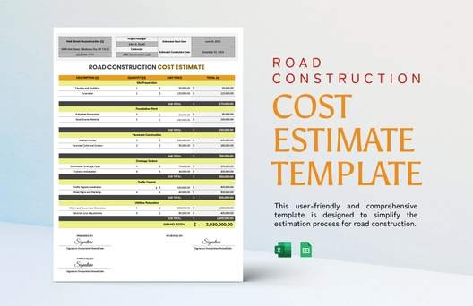 Road Construction Cost Estimate Template