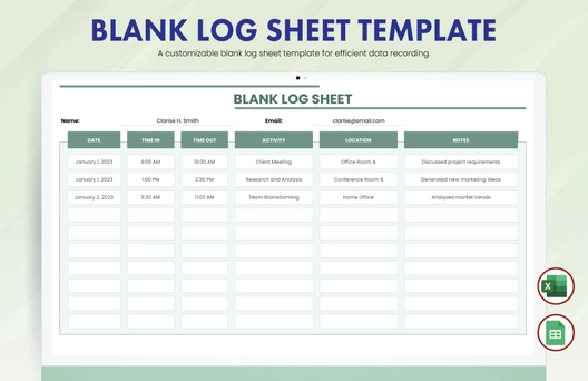 Blank Log Sheet Template