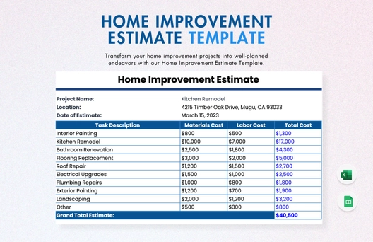 Home Improvement Estimate Template