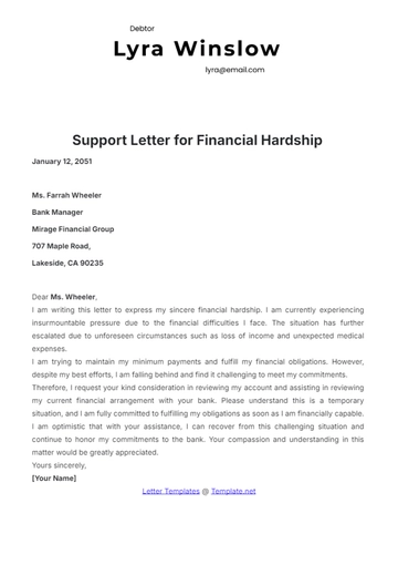 Free Support Letter Template for Financial Hardship to Edit Online