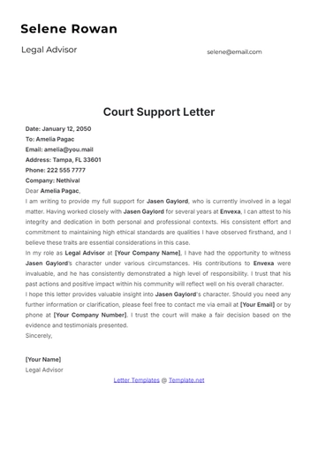 Free Court Support Letter Template to Edit Online