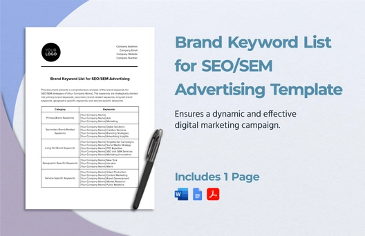 Brand Keyword List for SEO/SEM Advertising Template