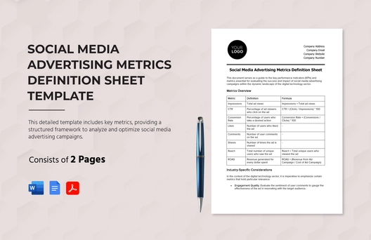 Social Media Advertising Metrics Definition Sheet Template