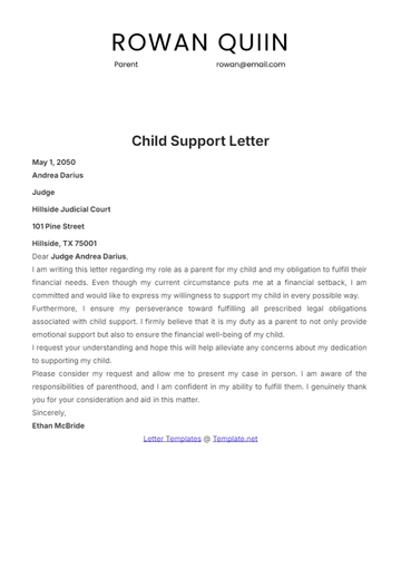Free Child Support Letter Template to Edit Online