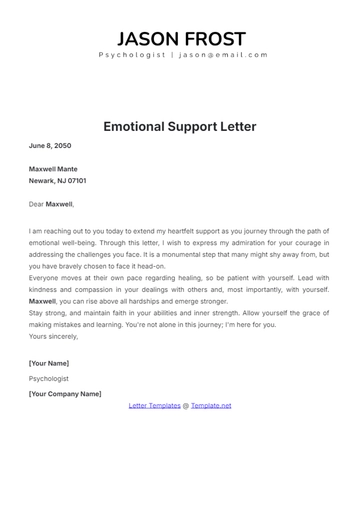 Free Simple Emotional Support Letter Template to Edit Online