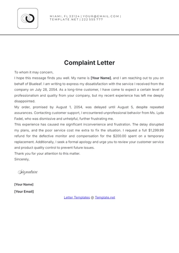 Free Complaint Letter Template to Edit Online